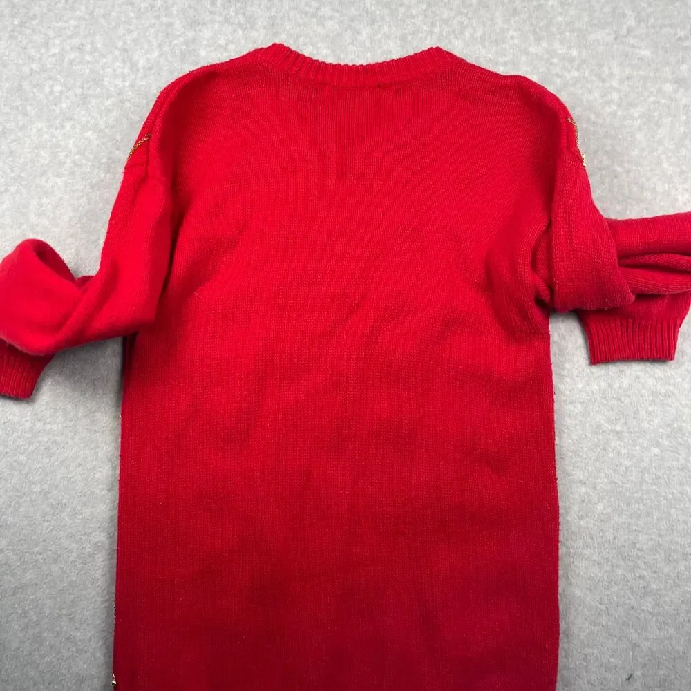 Victoria Harbour Vintage Ramie Cotton Holiday Sweater, red & gold, beaded,‎ 80s